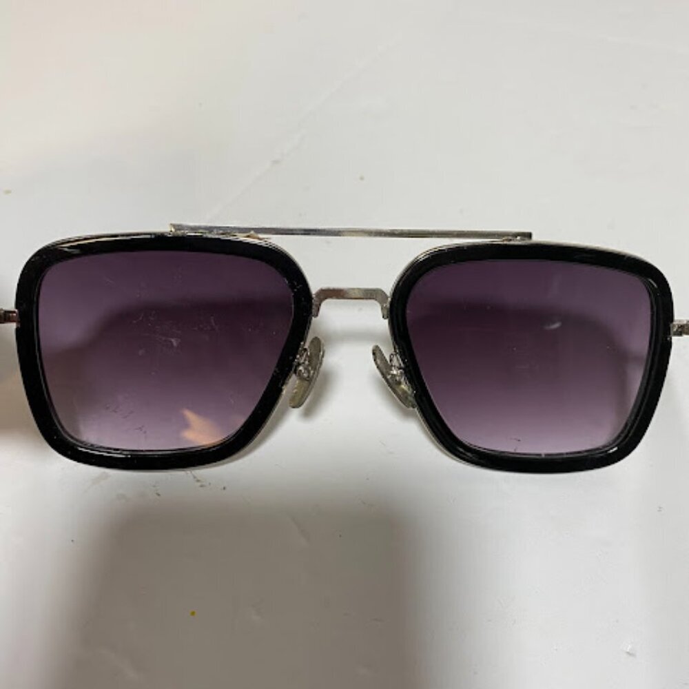 Unisex Black/Silver Aviator Square Sunglasses Medium - Picture 5 of 9